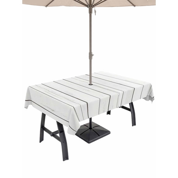 60x120 Inch Outdoor Tablecloth with Umbrella Hole Zipper Rectangle White Wood Grain Rectangular Tablecloths Outside Waterproof Rustic Wooden Planks Farmhouse Patio Table Cloth Cover for Picnic Party