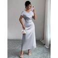 thumbnail image 4 of Elegant Grey Satin Cowl Neck Short Sleeve Maxi Dress For Day Or Evening Wear, 4 of 6