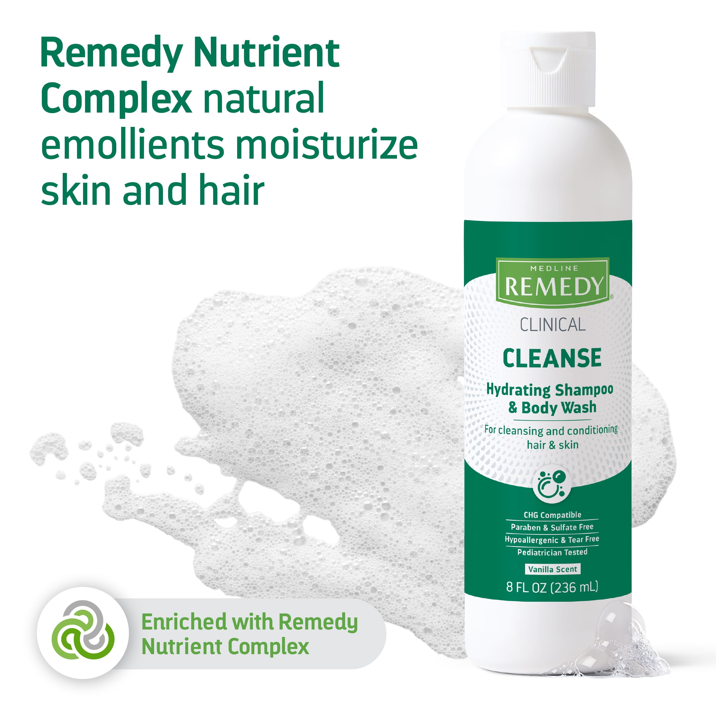 Medline Remedy Clinical Hydrating Shampoo & Body Wash, 8 fl oz, 12 Count, Vanilla Scented