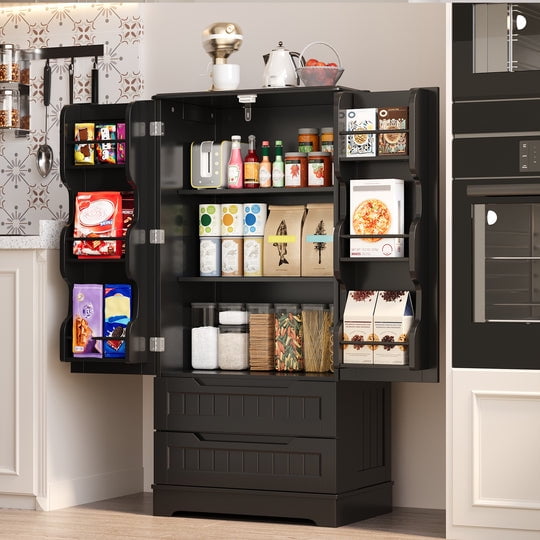 Aiho 47" H Pantry Cabinet with 2 Doors and 1 Drawer, Solid & Sturdy, Storage Cabinet for Entryway, Kitchen - Brown