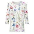 thumbnail image 5 of Floral Print T Shirts for Women 3/4 Sleeve Tunic Tops Crewneck Slim Fit Summer Tee Green M, 5 of 6