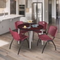 thumbnail image 2 of 42" Round Breakroom Table- Mahogany Top- Chrome Base & 4 Stack Chairs- Burgundy, 2 of 8