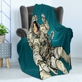 thumbnail image 4 of Outer Space Soft Flannel Fleece Throw Blanket, Woman Astronaut Hands with Her Better Half Pop Art Style Comic Graphic, Cozy Plush for Indoor and Outdoor Use, 50" x 60", Beige Blue, by Ambesonne, 4 of 5