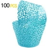 GOLF 100Pcs Cupcake Wrappers Artistic Bake Cake Paper Filigree Little Vine Lace Laser Cut Liner Baking Cup Wraps Muffin CaseTrays for Wedding Party Birthday Decoration (Blue)