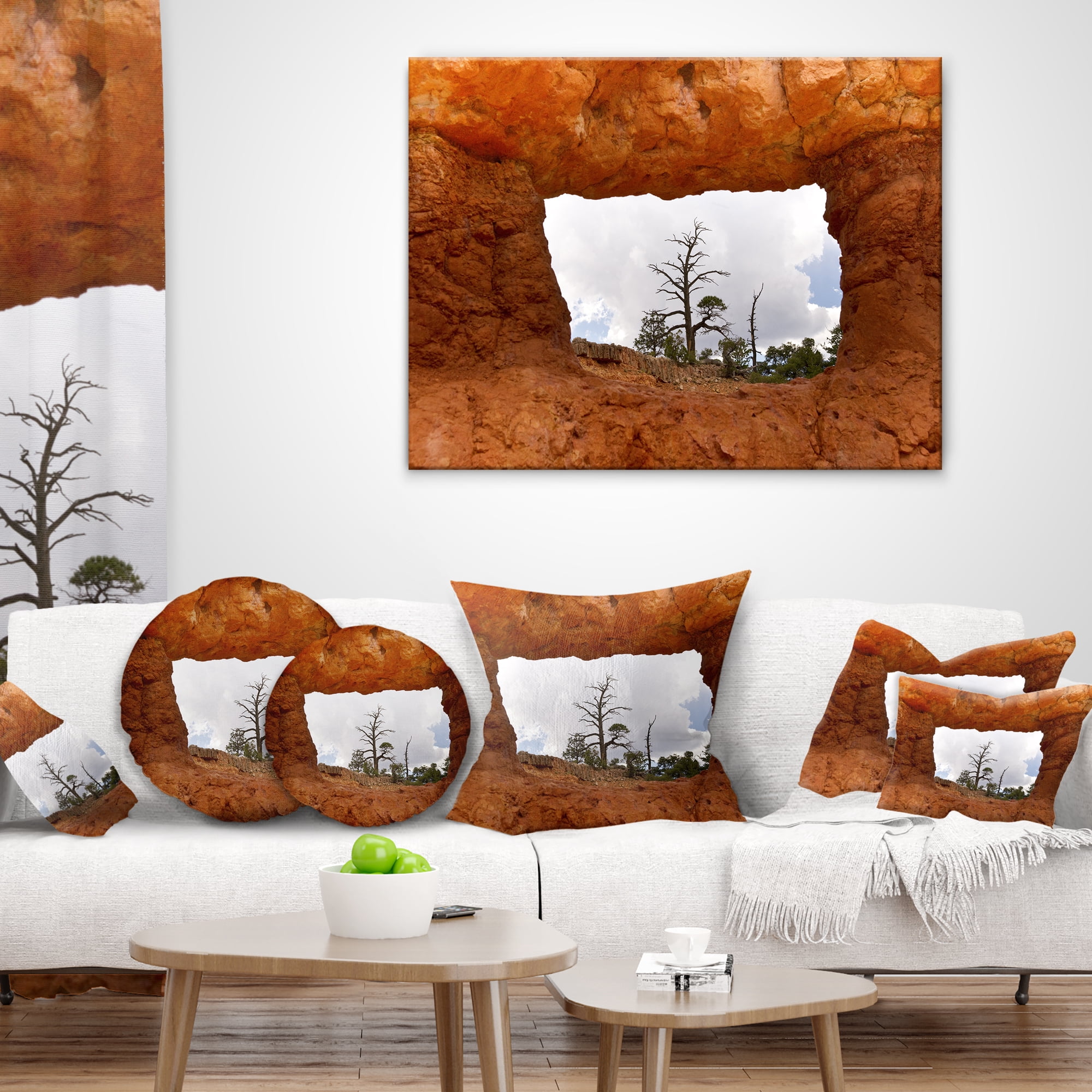 Designart Sky through Red Canyon Window - Contemporary Landscape Printed Throw Pillow - 16x16