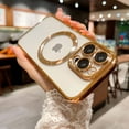 thumbnail image 4 of Compatible with iPhone 14 Pro Magnetic Case, Luxury Plating Clear Phone Case, Compatible with MagSafe for Women Girls with Camera Protector Soft TPU Shockproof Back Cover - Gold, 4 of 10