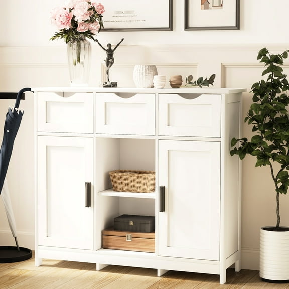 White Storage Cabinet With Drawers And Shelves For Home Organization In Living Room, Bedroom, Bathroom Adjustable Shelf