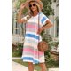 thumbnail image 4 of ABPHQTO Vestido camisero de mujer con bolsillo a rayas multicolor, 4 of 5