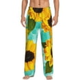 thumbnail image 2 of Goofa Sunflowers With Green Leaves Printed Soft Pajama Pants for Men, Wide Leg Comfy Casual Lounge Yoga Pants-Large, 2 of 9