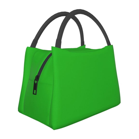 Horeoi Green Pattern Portable Insulation Bag for Work Picnic Travel with Zipper and Handle Foldable Thermal Lunch Tote