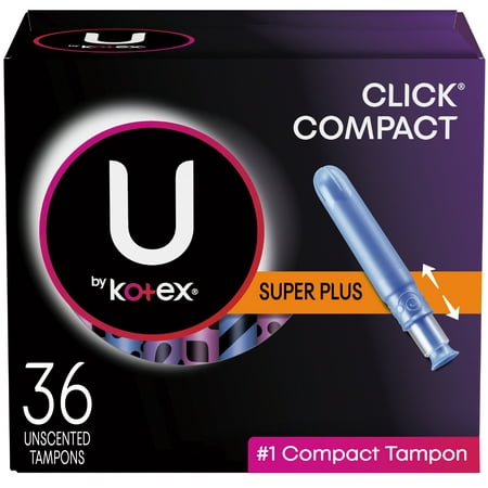U by Kotex Click Compact Tampons, Super Plus Absorbency, Unscented, 36