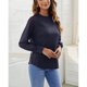 thumbnail image 5 of Sudadera con cuello redondo y manga larga para el hogar, viajes y oficina con estampado de gofres en azul oscuro y detalles de encaje, 5 of 8
