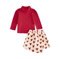 thumbnail image 1 of Gupgi Toddler Girl Valentine's Day Outfits Kids Long Sleeve Mock Neck Rib Tops and Heart Print Skorts 2Pcs Set, 1 of 9