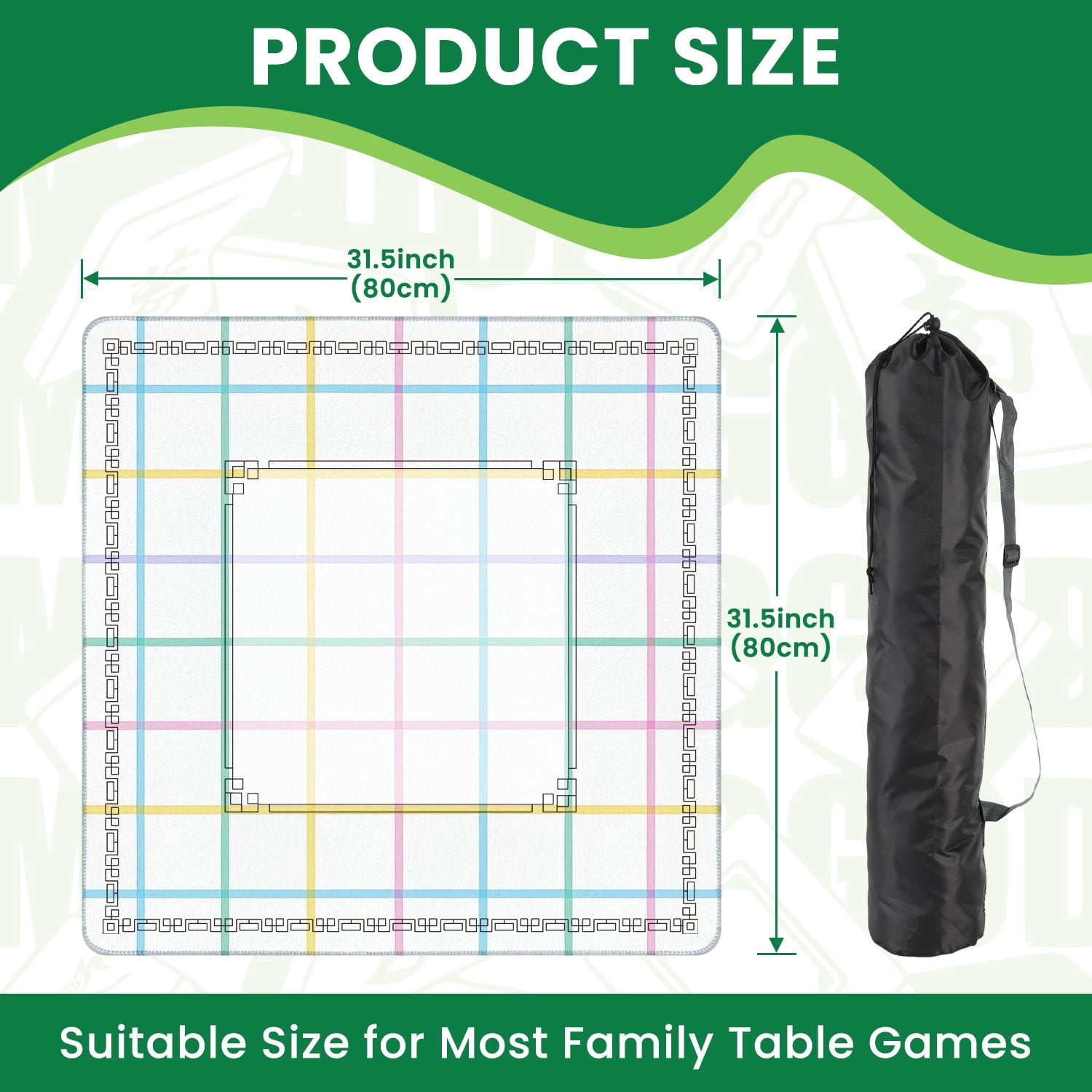 Mahjong Mat 31.5" x 31.5" Pastel Colored Plaid Light Blue Pink Yellow Green Lines Non-Slip Noise Reduction American Mahjong Tiles Table Cover for Dominoes Poker Card Board Games Gift