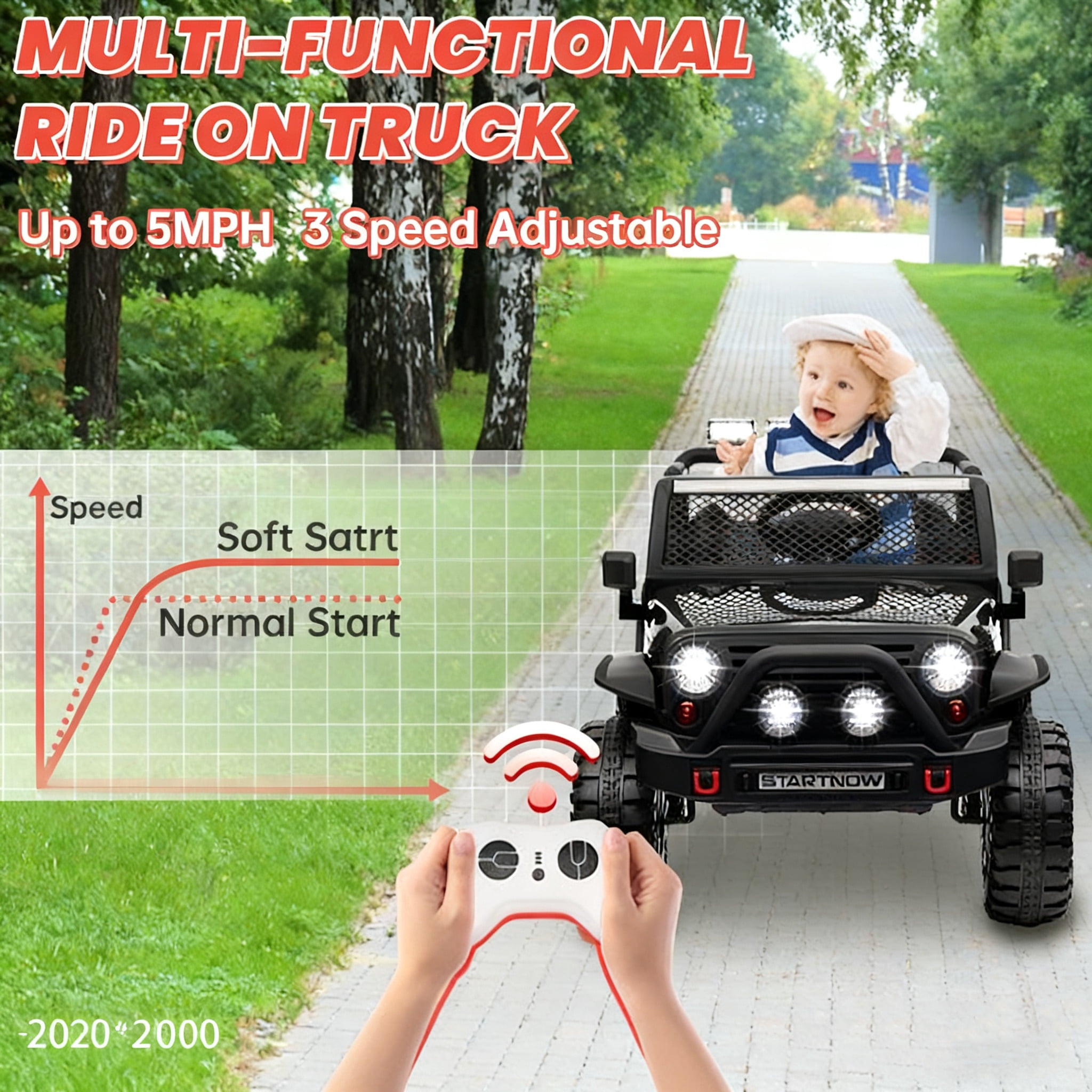 Jorfly 24V Powered Ride on Cars ,4WD Extra large Real 2 Seat Ride on Toys with Remote Control, LED Light, MP3 Player, Electric Vehicles Ride on Truck,Ultimate Electric Adventure Vehicle(Black)