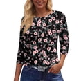 thumbnail image 6 of WTOBBY Women's Retro Floral Print Round Neck Top with 3/4 Sleeve, Casual Loose Fit Blouse for Fall Season, Comfortable Fashion Apparel and Daily Wear,Black 3XL, 6 of 6