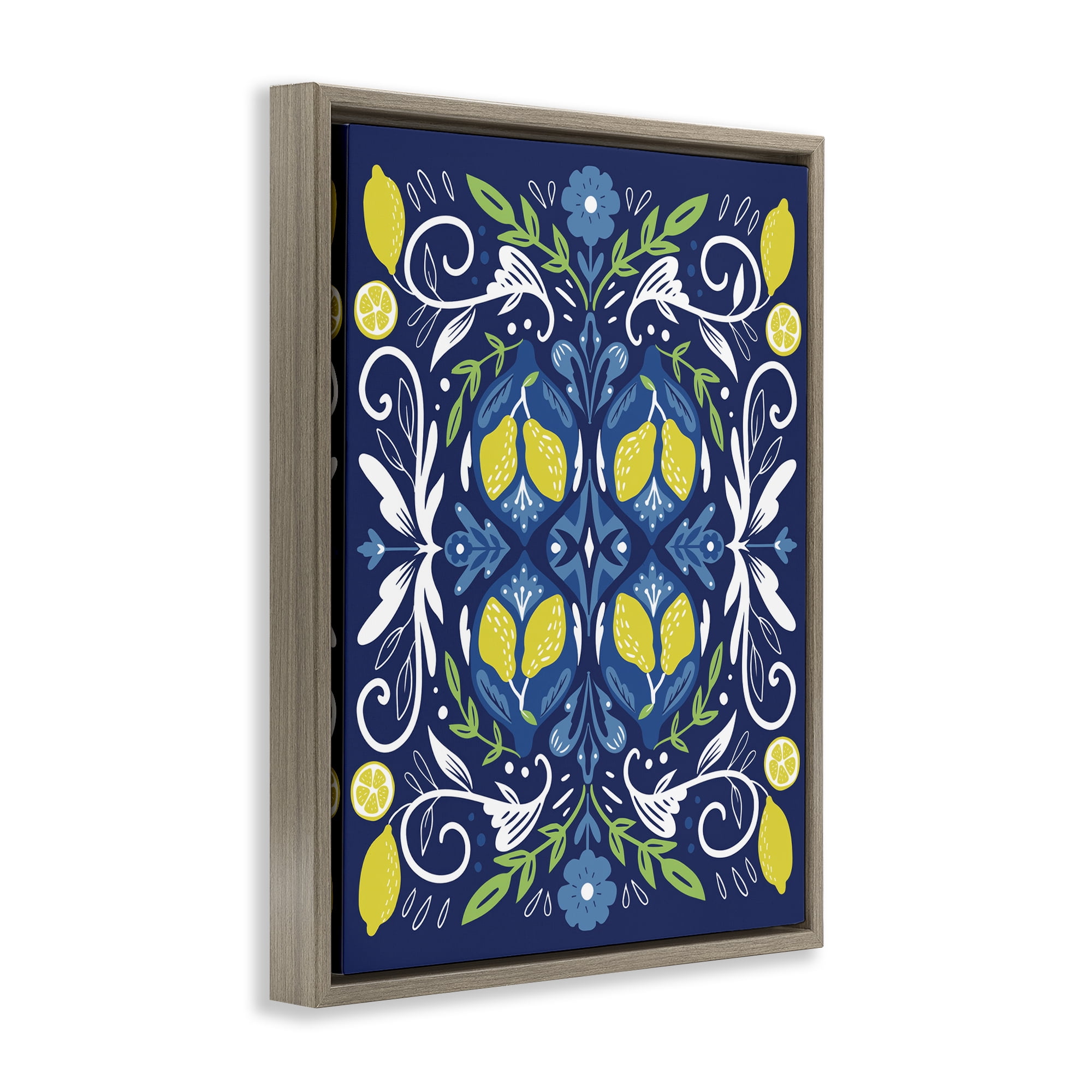 Stupell Industries Mosaic Floral Pattern Food & Beverage Painting Brown Floater Framed Canvas Art Print Wall Art, 17 x 21