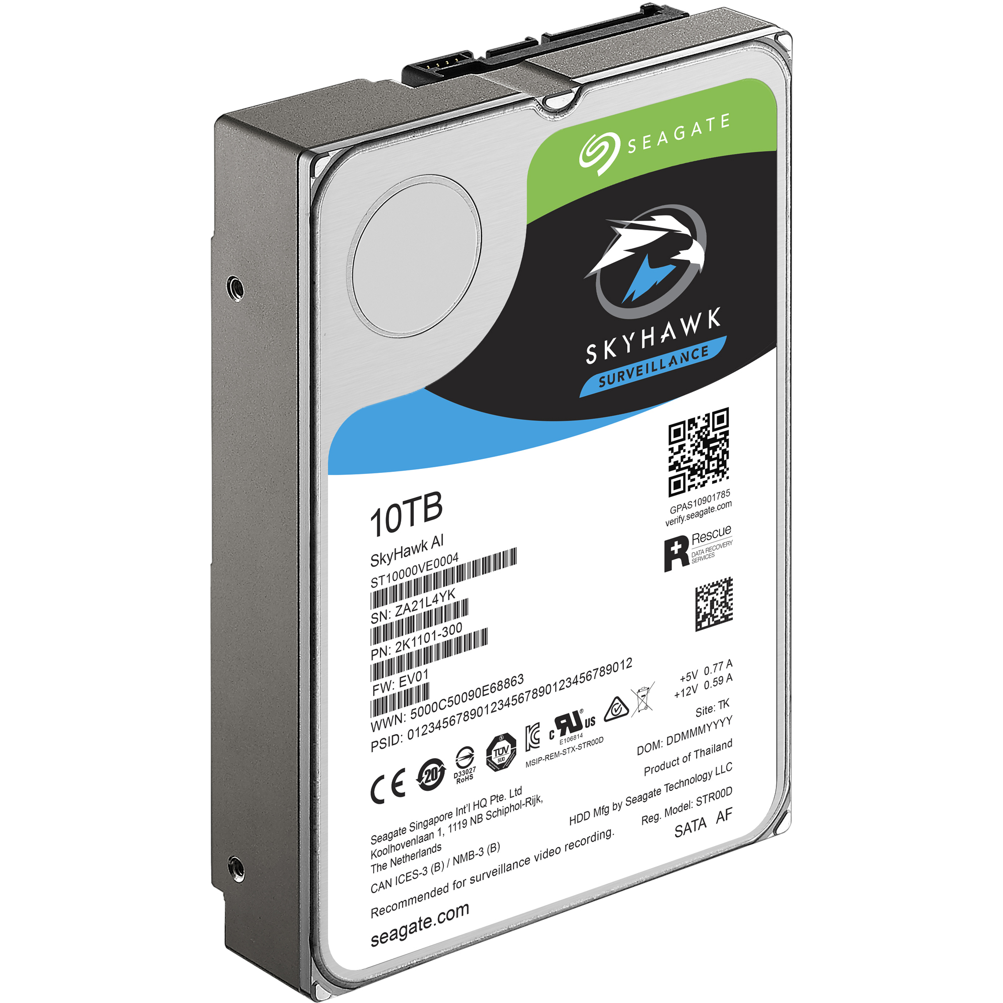 Seagate SkyHawk AI ST10000VE0004 - Hard drive - 10 TB - internal - 3.5" - SATA 6Gb/s - buffer: 256 MB - with Seagate Rescue Data Recovery - image 5 of 5