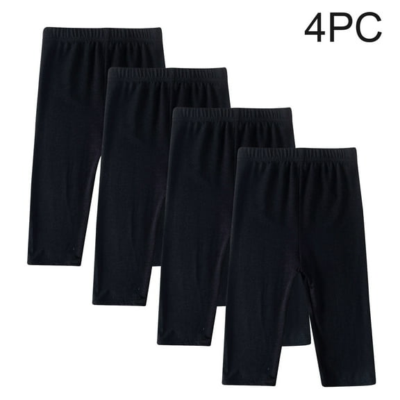Girls 4PC Cropped Pants Summer Thin Children's Girl Solid Elastic Waist Leggings Pants