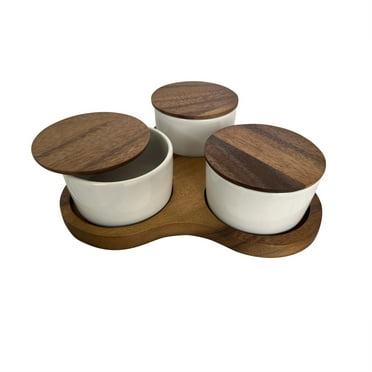 Kalmar Home Triangular Serving Set with 3 White Ceramic Dishes
