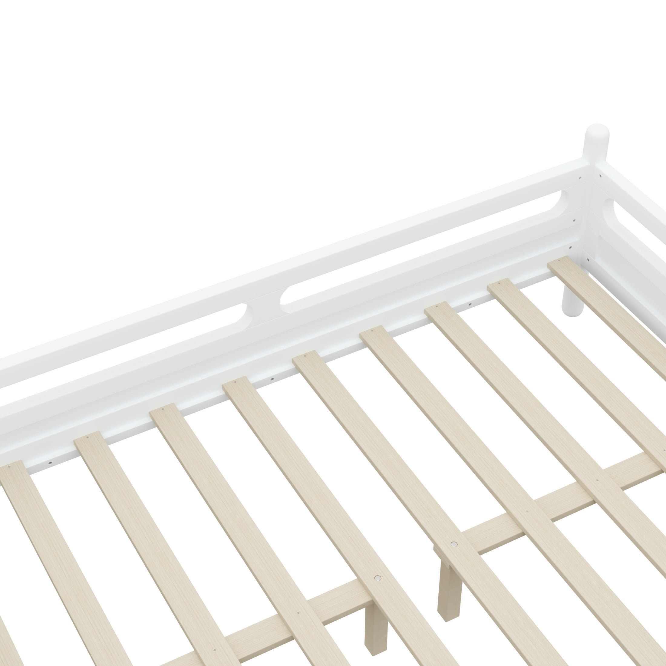 Noble House Full Size Kids Bed Frame with Safety Rails, Low Profile Design & Slat Support, White