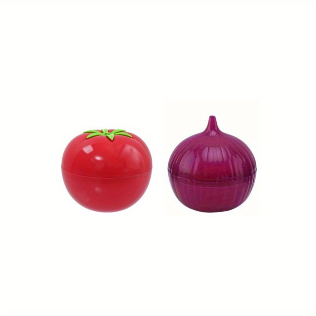 QJUHUNG 3pcs Set Fruit and Vegetable Shaped Food Savers Lemon Tomato Onion Storage Containers Reusable Plastic Refrigerator Organizers Kitchen Gadgets with Lids Hand Washable Round