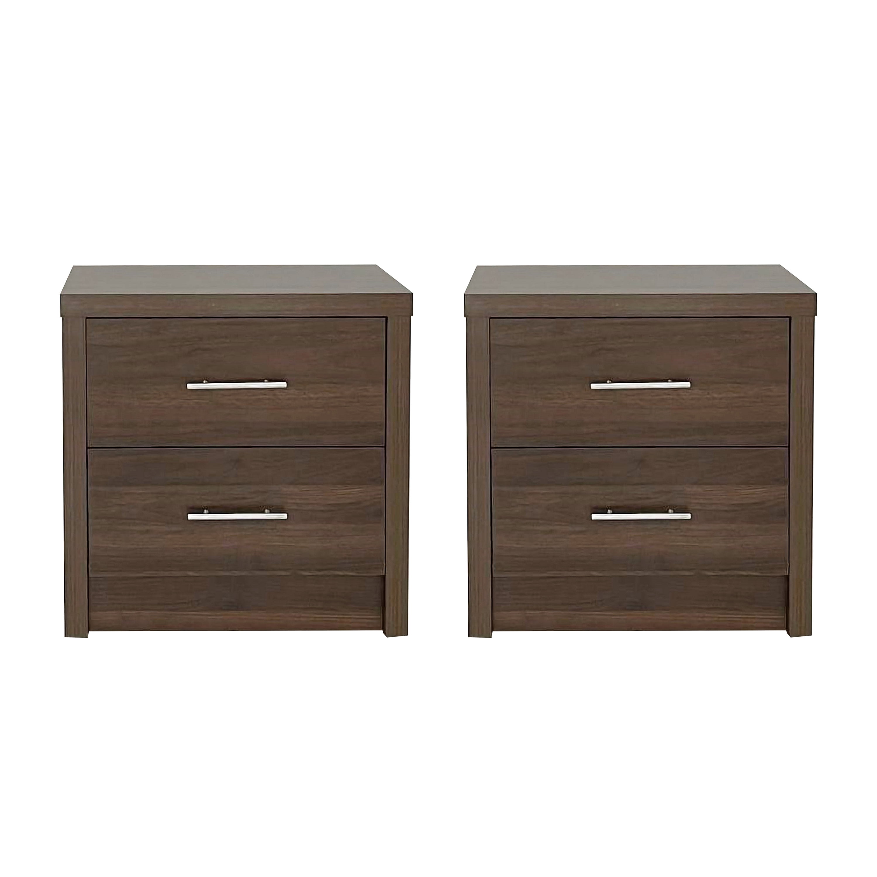 GDF Studio Marlette Modern 2 Drawer Nightstands, Set of 2, Walnut