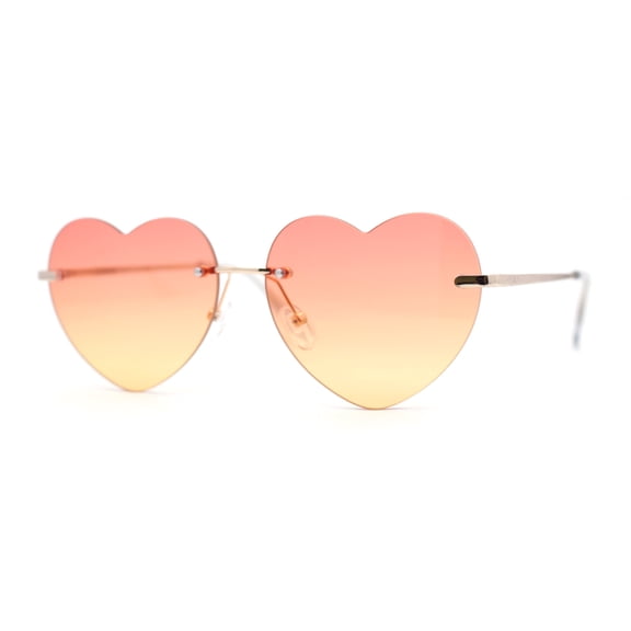 Elegant Womens Rimless Perfect Heart Shape Spring Hinge Sunglasses Gold - Orange