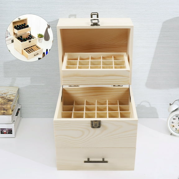 CNCEST 59 Bottles Wooden Essential Oil Storage Box 3 Tier Oil Case Holder