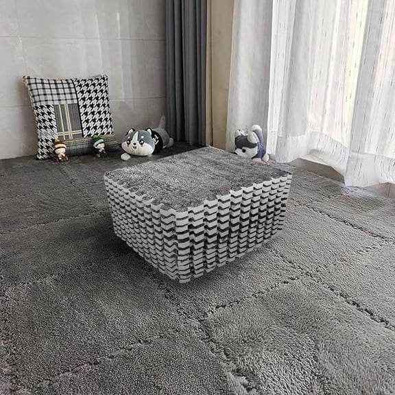Interlocking Carpet Shaggy Soft EVA Foam Mats Fluffy Square Tiles for Home Parlor Bedroom (Grey)