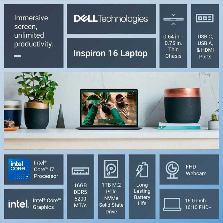 DELL New Inspiron 16 16GB／1TB ケース付 Dell Inspiron 16 Laptop 5640 16-inch FHD+ Intel Core 7-150U 16GB