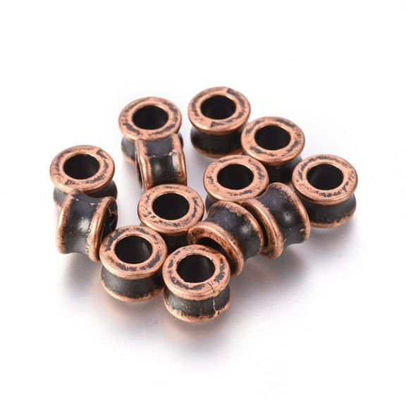 50pc Tibetan Style Alloy European Beads Large Hole Beads Barrel Red Copper Lead Free & Nickel Free & Cadmium Free 8x5.5mm Hole: 4.5mm