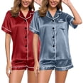 thumbnail image 2 of Pajamas Sets Women Satin Short Sleeve Sleepwear Button Down Loungewear Pjs Set with Pants, 2 of 4