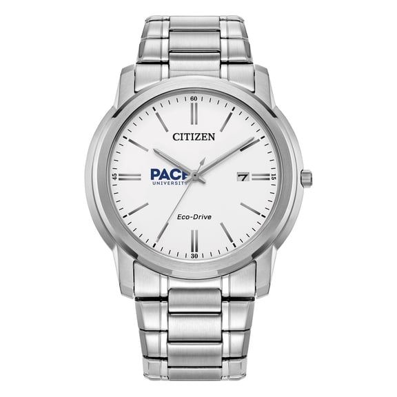 Men's Citizen Watch Silver Pace University Setters Eco-Drive White Dial Stainless Steel Watch