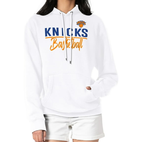 Women's G-III 4Her by Carl Banks White New York Knicks Graphics Fleece Pullover Hoodie