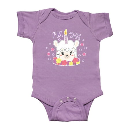

Inktastic I m One with Flowers and Cute Llama Cake Gift Baby Girl Bodysuit
