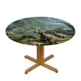 thumbnail image 3 of PIKWEEK  Dinosaurs World Round Fitted Tablecloth with Elastic Edge  Fitted Table Cloth for Round Table Circular Table Cover Waterproof Wipeable Round Elastic Table Cloth, 3 of 7
