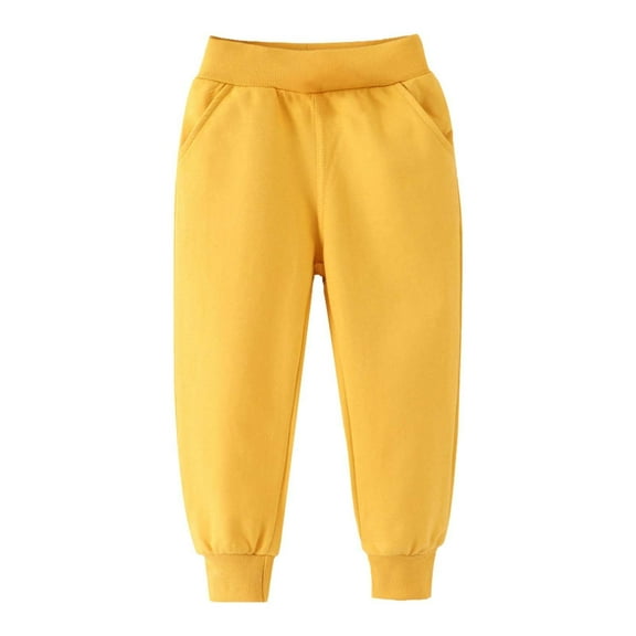 Toddler Boys Sweatpants Yellow Sweat Pants Kids Adjustable Drawstring Casual Pants With Pockets Girls Solid Pants Kids Pants Boys 1-2 Years