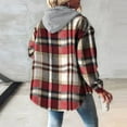 thumbnail image 3 of Women's Flannel Hooded Plaid Shacket Thick Winter Coat Button Fleece Lined Jacket Outwear New Jacket for Women Casual Wine M, 3 of 6