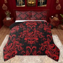 jejeloiu Rustic Victorian Floral Bedding Comforter Set,Wild Flying Bird Twin Comforter Sets,Red Damask Baroque Bedding Set For Teens,Breathable Home Decor Reversible,2-Piece