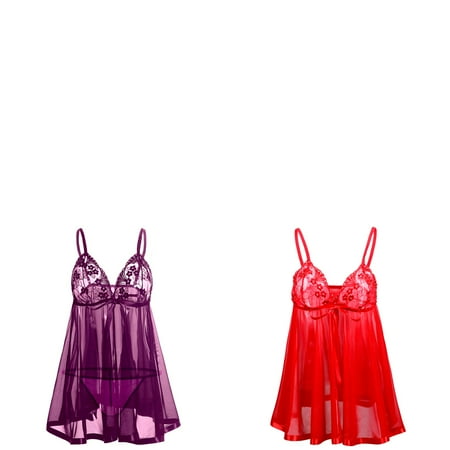 Wijhcboe 2 Pack Sexy Your Side of The Bed Lingerie Plus Size Lingerie Lace Sexy Bodysuit Lingerie for Women Snap Crotch Bow Nightwear Sleepwear Pajamas Sexy Lingerie for Valentines Day Nightwear Gar
