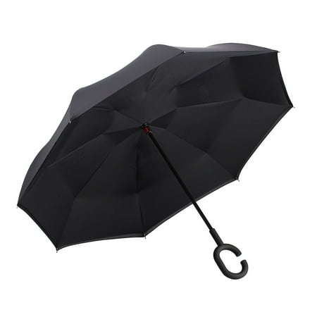 Inside Out Reverse Folding Umbrella, Large Double Layer Outdoor Rain & Sun Inverted Open & Close No Drip