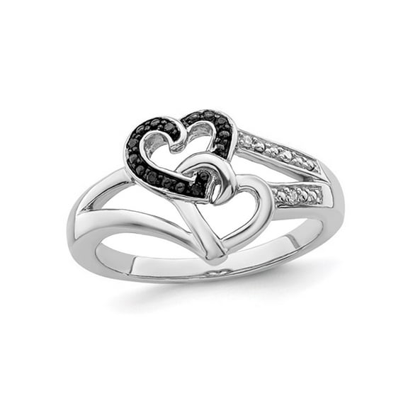 Gem & Harmony Black & White Diamond Accent Heart Promise Ring in Sterling Silver for Women
