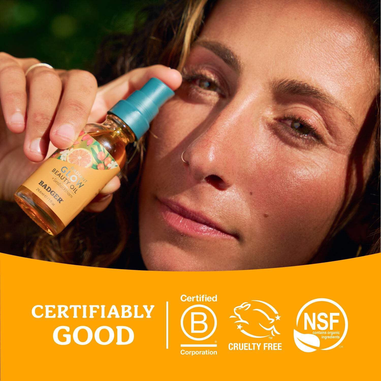 Badger - Face Oil, Seabuckthorn, Certified Organic, Seabuckthorn Oil, Organic Face Oil, Moisturizing Facial Oil, Natural Face Oil, 1 oz Glass Bottle