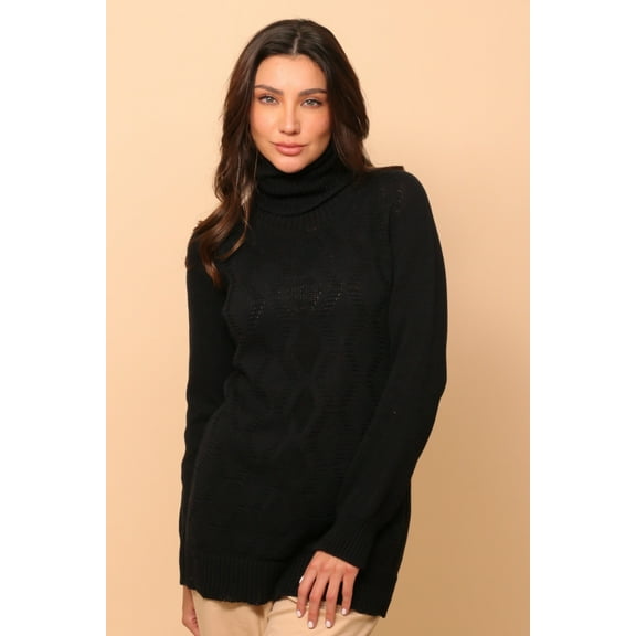 Women's Knitted Turtleneck Longsleeve ( Size: M | Color: Melange Black )