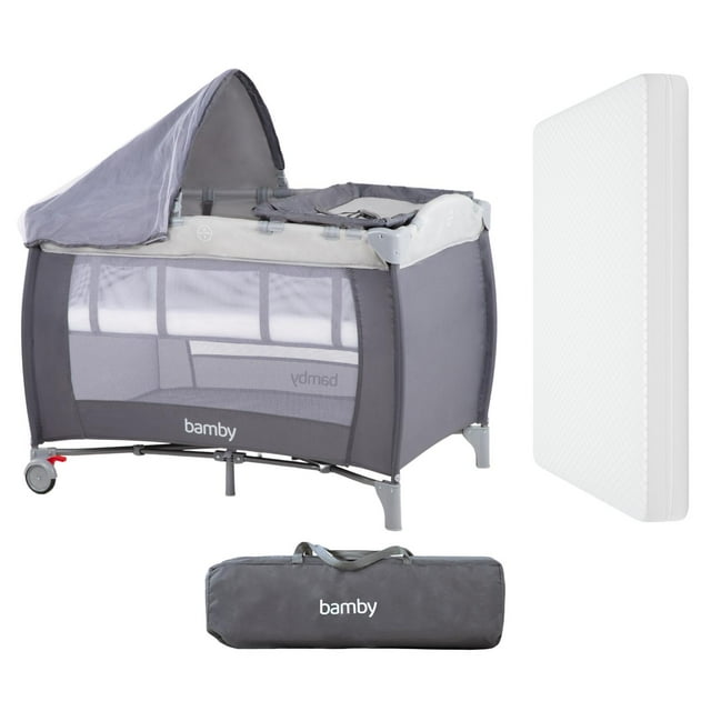 Cuna Corral para Bebé Portátil y Plegable Con Colchón Impermeable Incluido gris