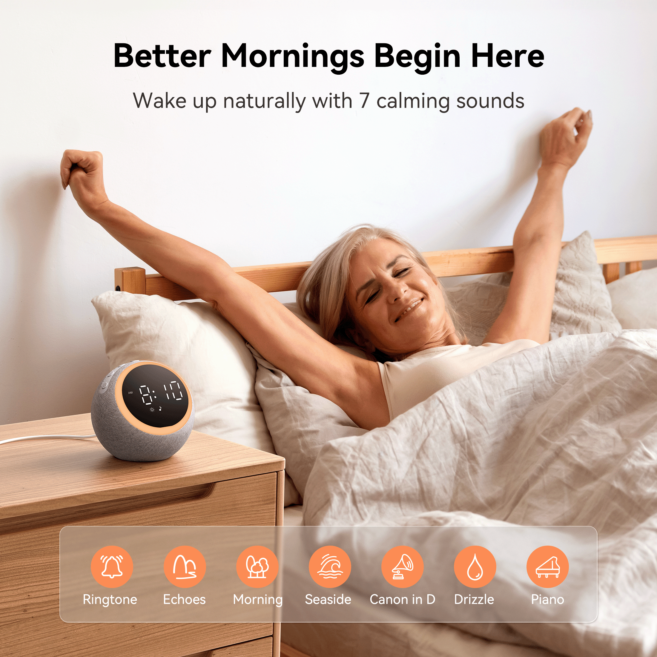 Dreamegg White Noise Sound Machine for Sleep, Sleep Machine with Alarm Clocks and Night Light for Bedrooms, Gray