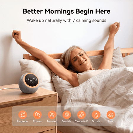 DREAMEGG WHITE NOISE SOUND MACHINE FOR SLEEP, SLEEP MACHINE WITH ALARM CLOCKS AND NIGHT LIGHT FOR BEDROOMS, GRAY