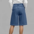 thumbnail image 4 of Women's High Waisted Denim Skorts, Asymmetric Wrap Front Jean Shorts with Button, Wide Leg Bermuda Shorts with Pockets, 4 of 4