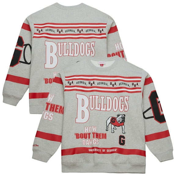 Men's Mitchell & Ness Heather Gray Georgia Bulldogs All Over Print Sweatshirt